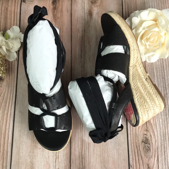 Patricia Nash Black Leather Wedge Sandals 6M - Picture 3 of 8